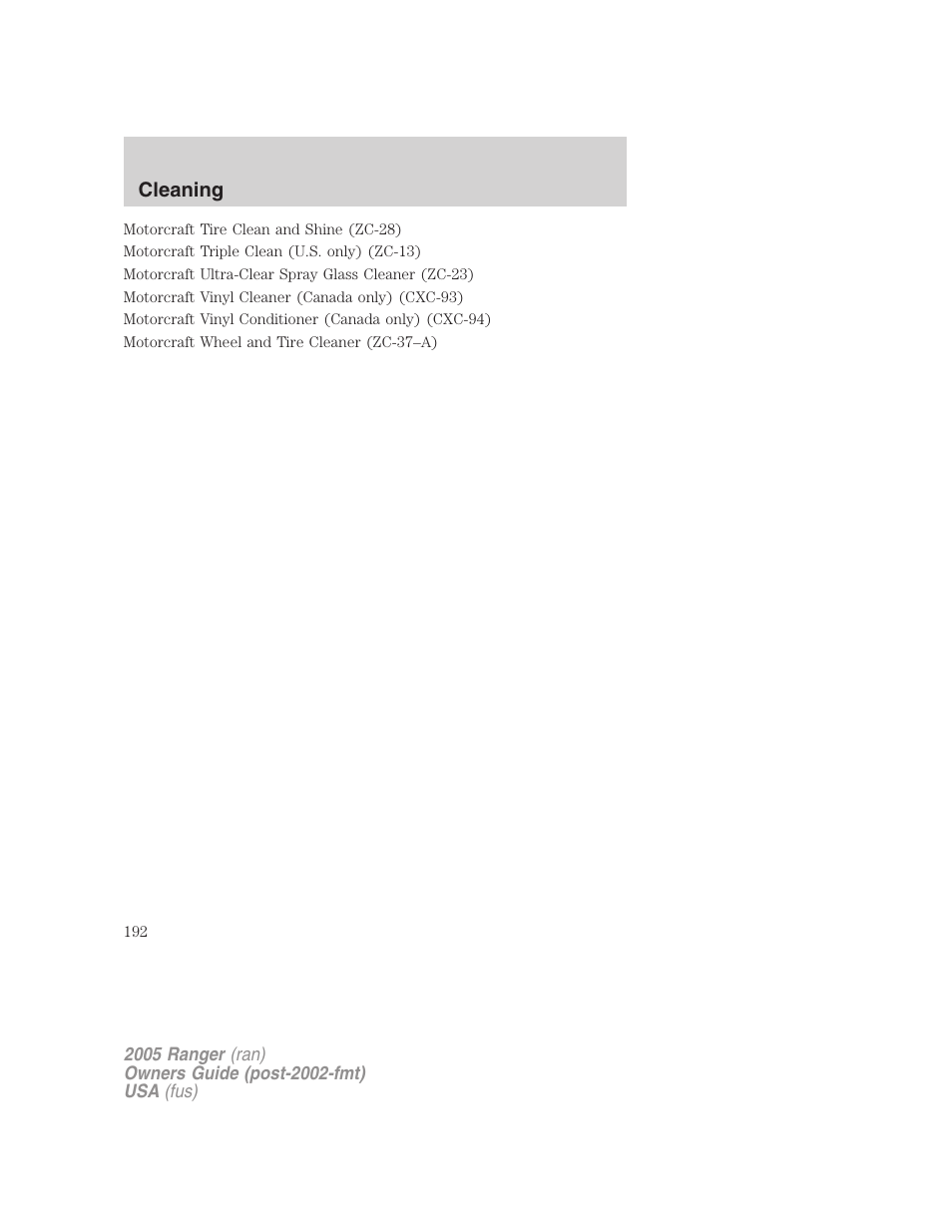 Cleaning | FORD 2005 Ranger v.2 User Manual | Page 192 / 256