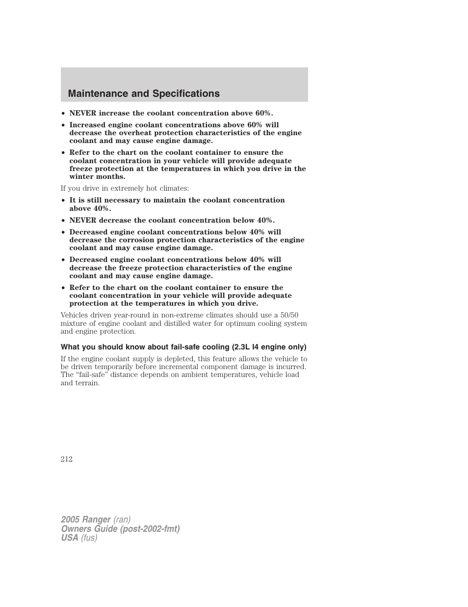 Maintenance and specifications | FORD 2005 Ranger v.2 User Manual | Page 212 / 256