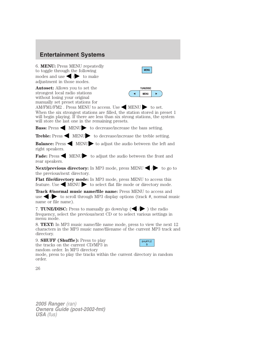 Entertainment systems | FORD 2005 Ranger v.2 User Manual | Page 26 / 256