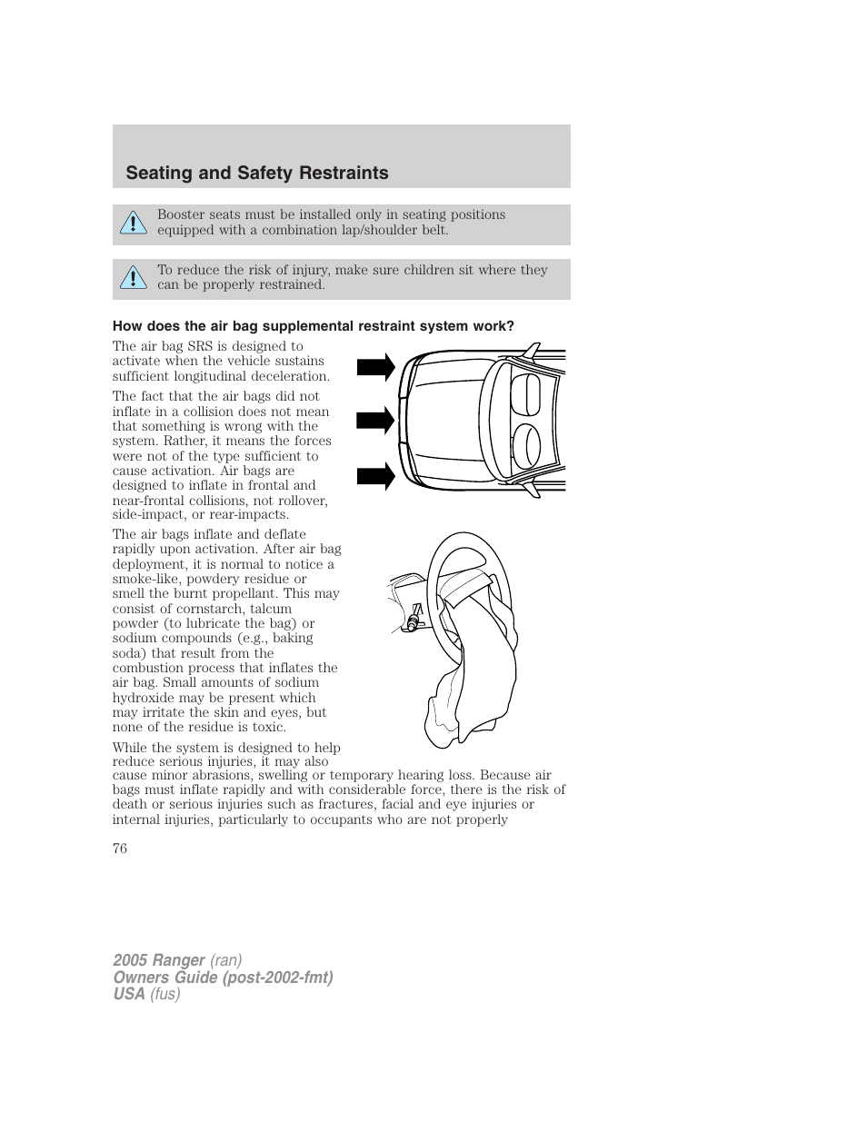 Seating and safety restraints | FORD 2005 Ranger v.2 User Manual | Page 76 / 256