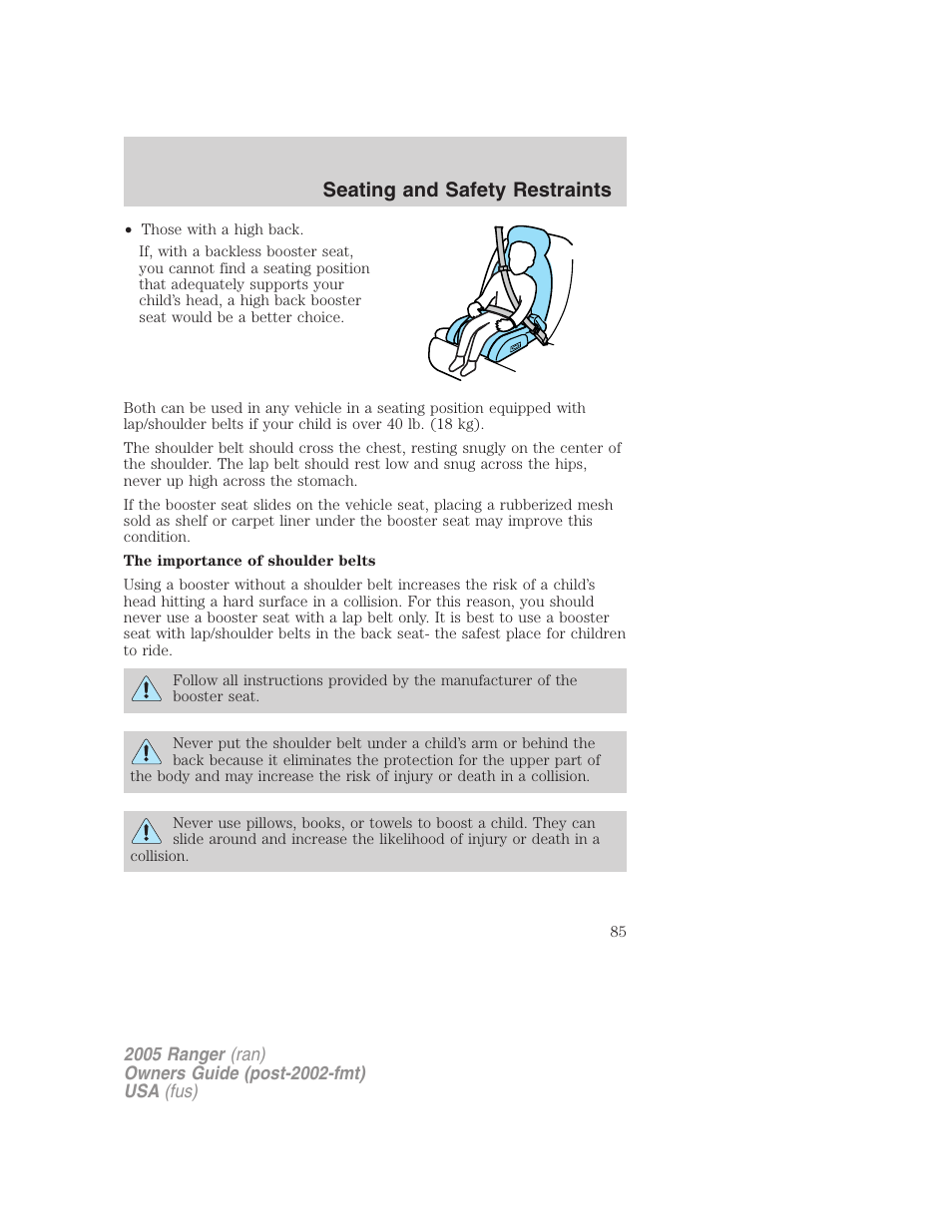 Seating and safety restraints | FORD 2005 Ranger v.2 User Manual | Page 85 / 256