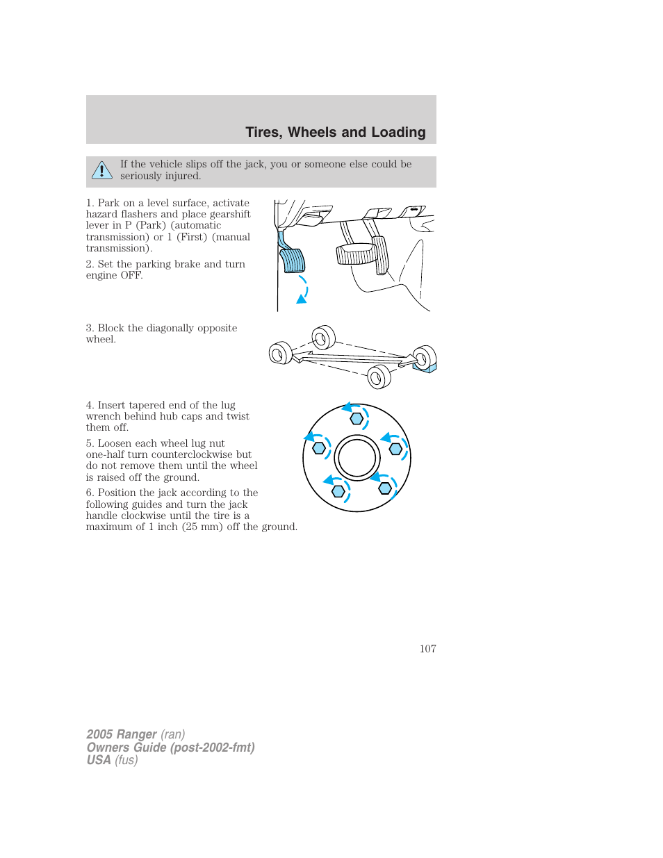 Tires, wheels and loading | FORD 2005 Ranger v.3 User Manual | Page 107 / 256