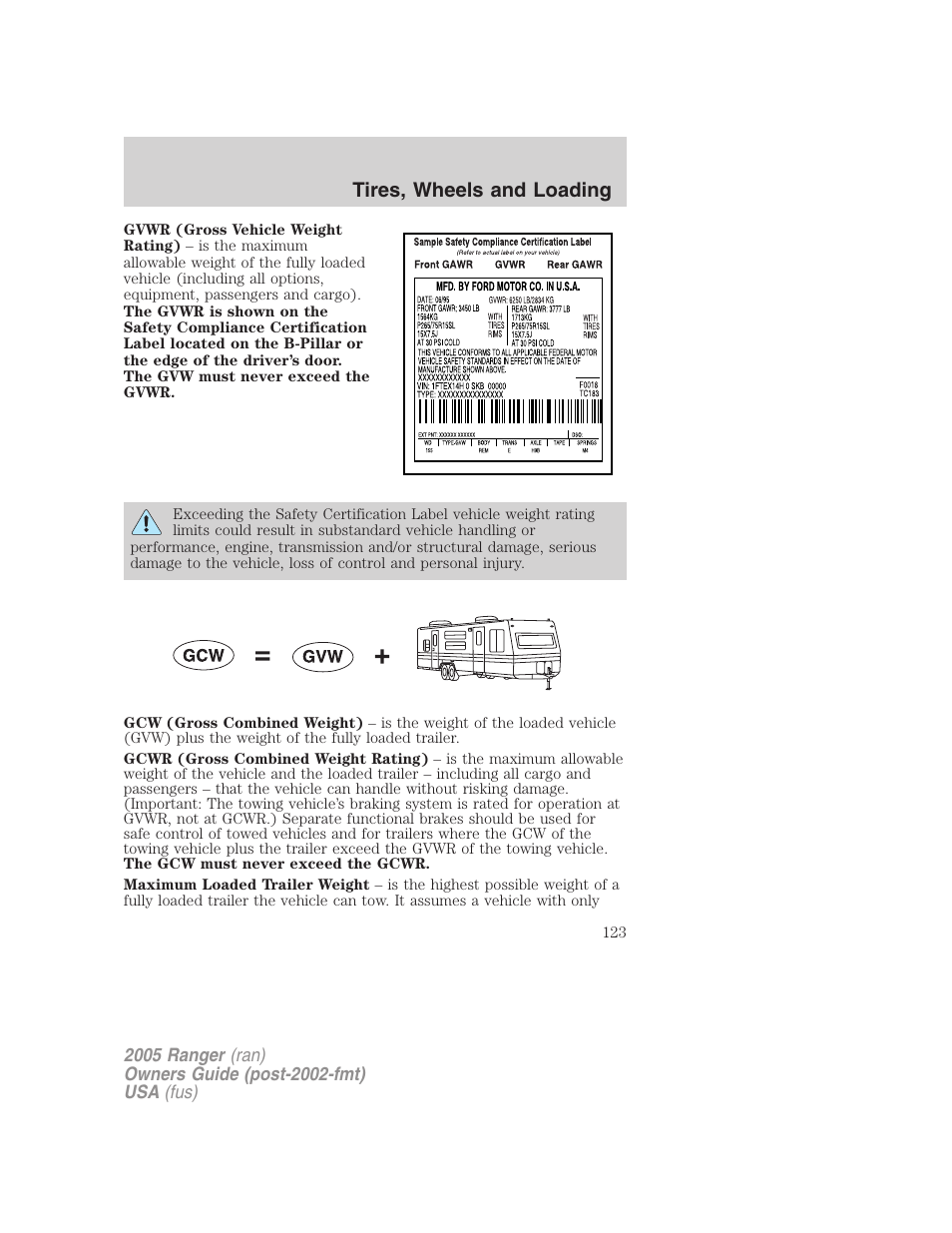 Tires, wheels and loading | FORD 2005 Ranger v.3 User Manual | Page 123 / 256