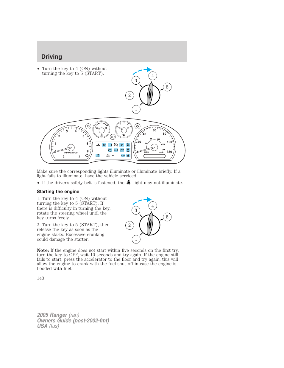 Starting the engine, Driving | FORD 2005 Ranger v.3 User Manual | Page 140 / 256