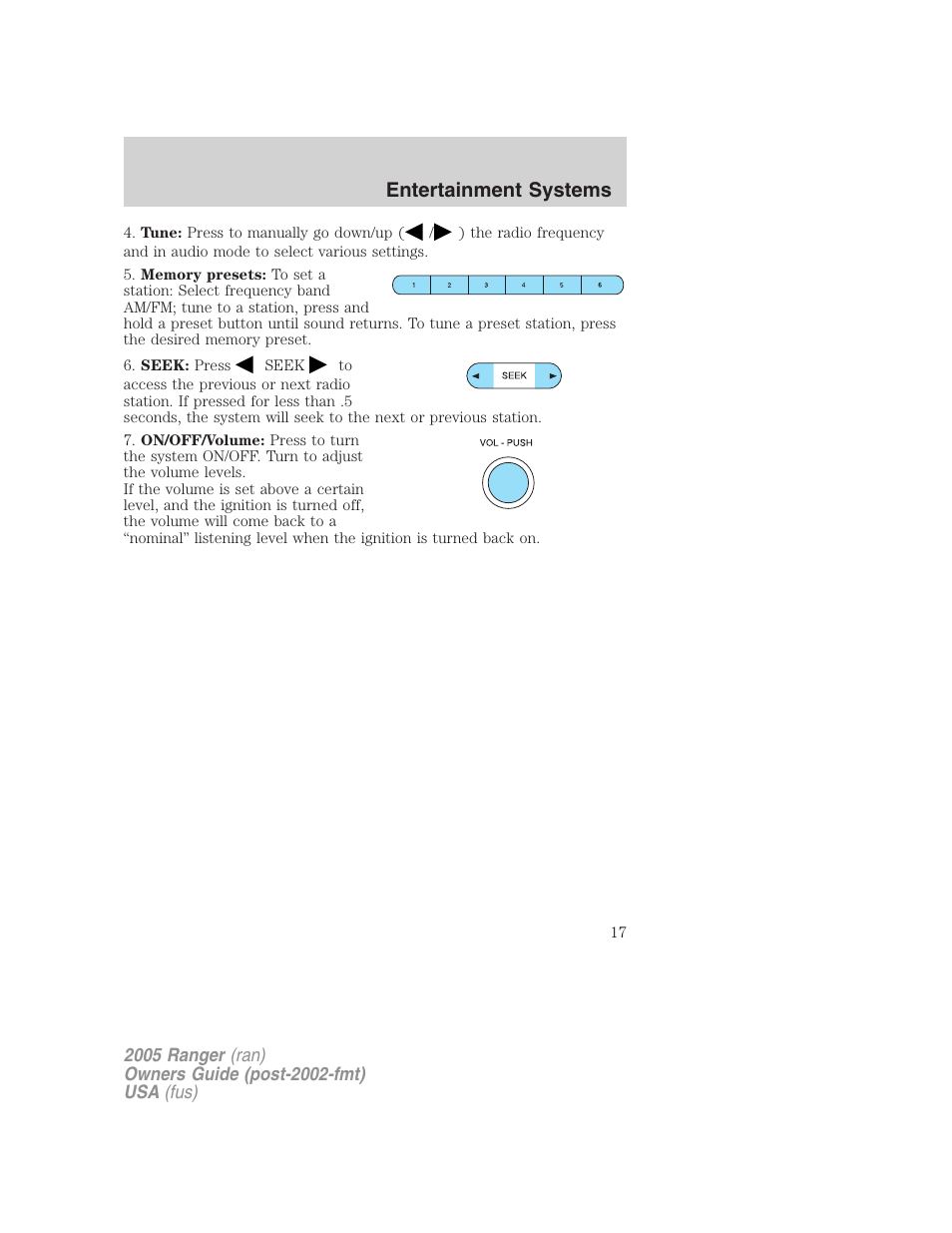 Entertainment systems | FORD 2005 Ranger v.3 User Manual | Page 17 / 256