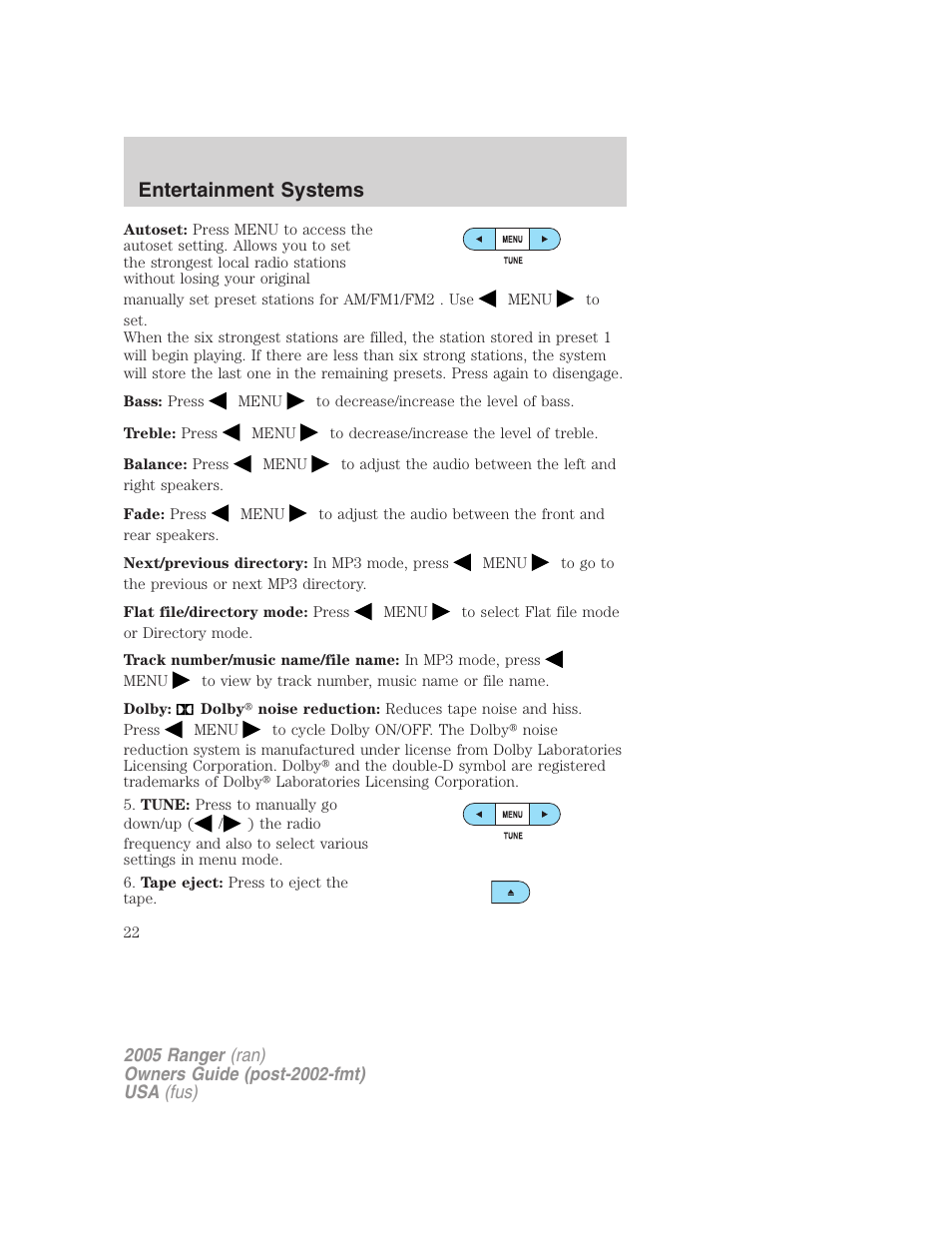 Entertainment systems | FORD 2005 Ranger v.3 User Manual | Page 22 / 256