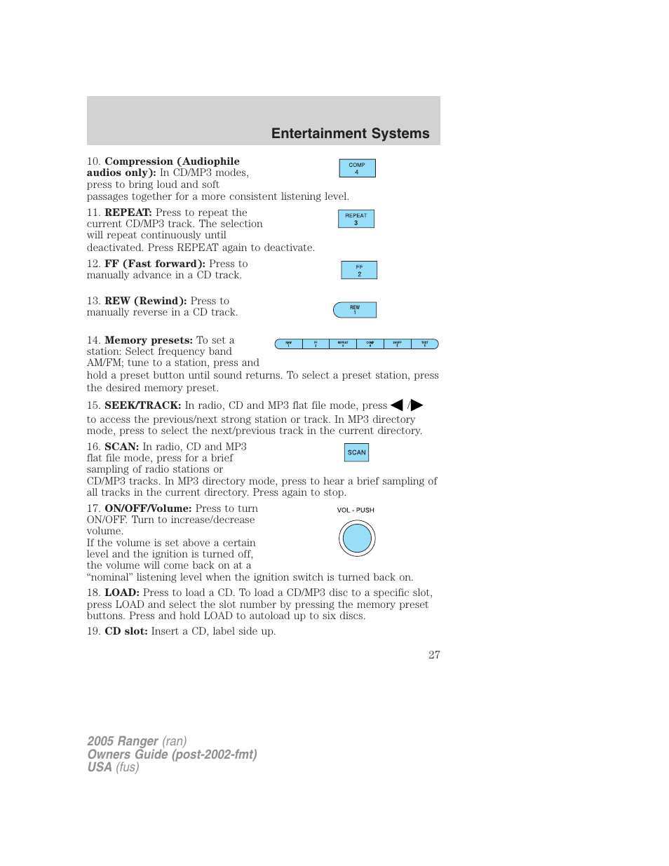 Entertainment systems | FORD 2005 Ranger v.3 User Manual | Page 27 / 256