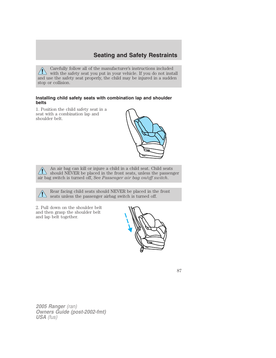 Seating and safety restraints | FORD 2005 Ranger v.3 User Manual | Page 87 / 256