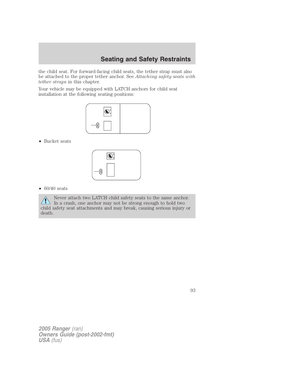 Seating and safety restraints | FORD 2005 Ranger v.3 User Manual | Page 93 / 256