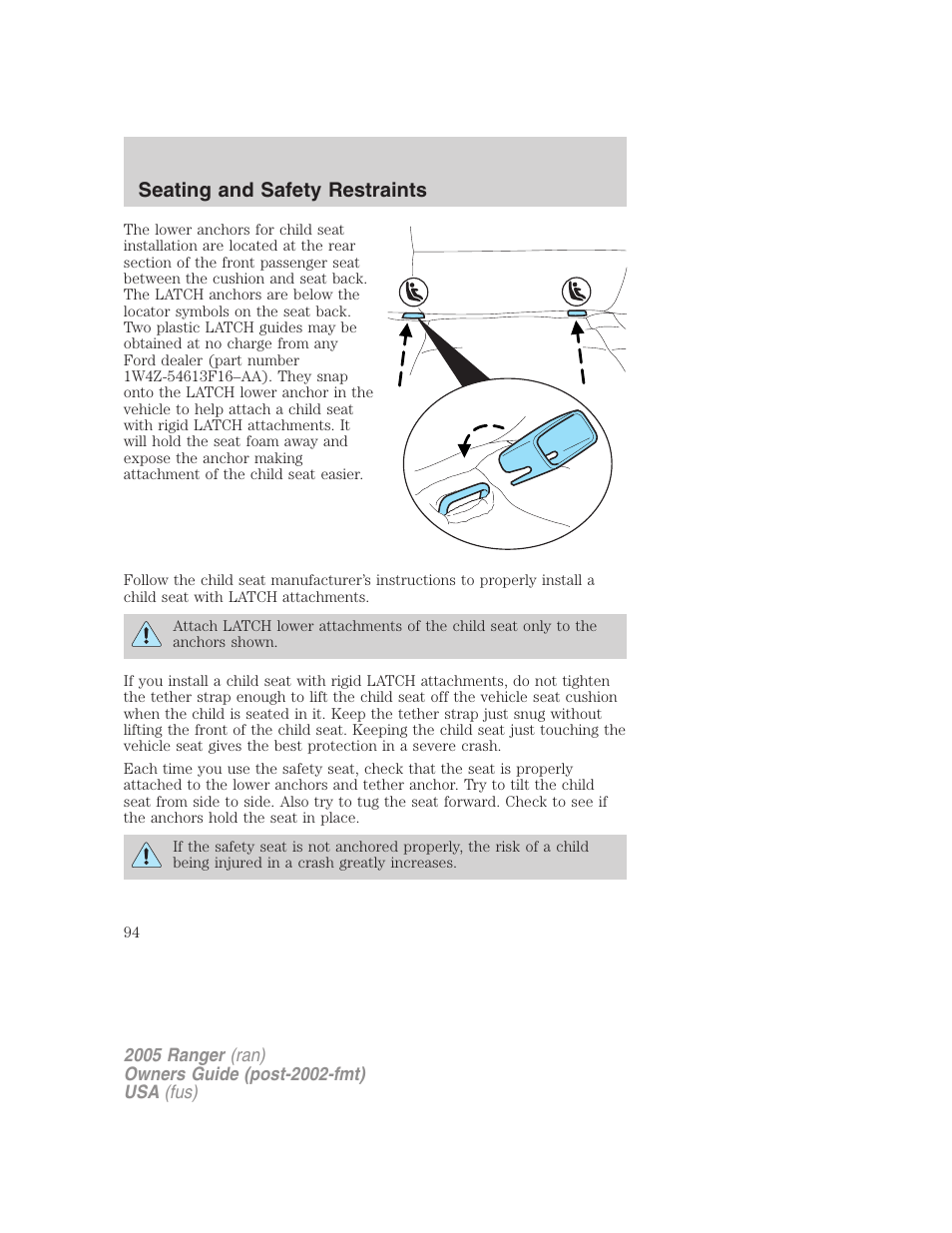 Seating and safety restraints | FORD 2005 Ranger v.3 User Manual | Page 94 / 256