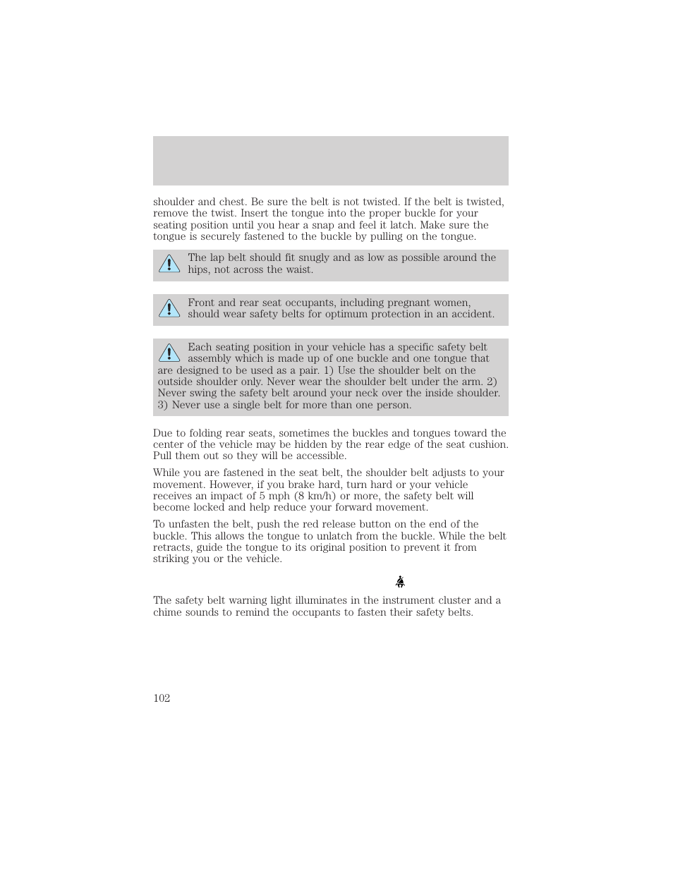 Seating and safety restraints | FORD 2005 Taurus v.1 User Manual | Page 102 / 248