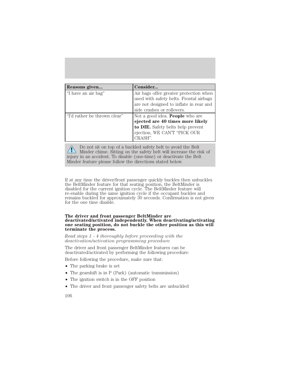Seating and safety restraints | FORD 2005 Taurus v.1 User Manual | Page 106 / 248