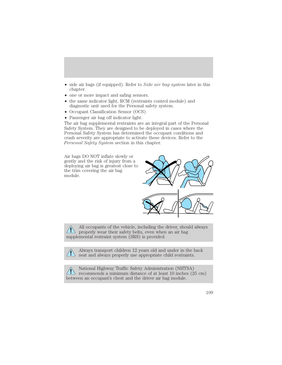 Seating and safety restraints | FORD 2005 Taurus v.1 User Manual | Page 109 / 248