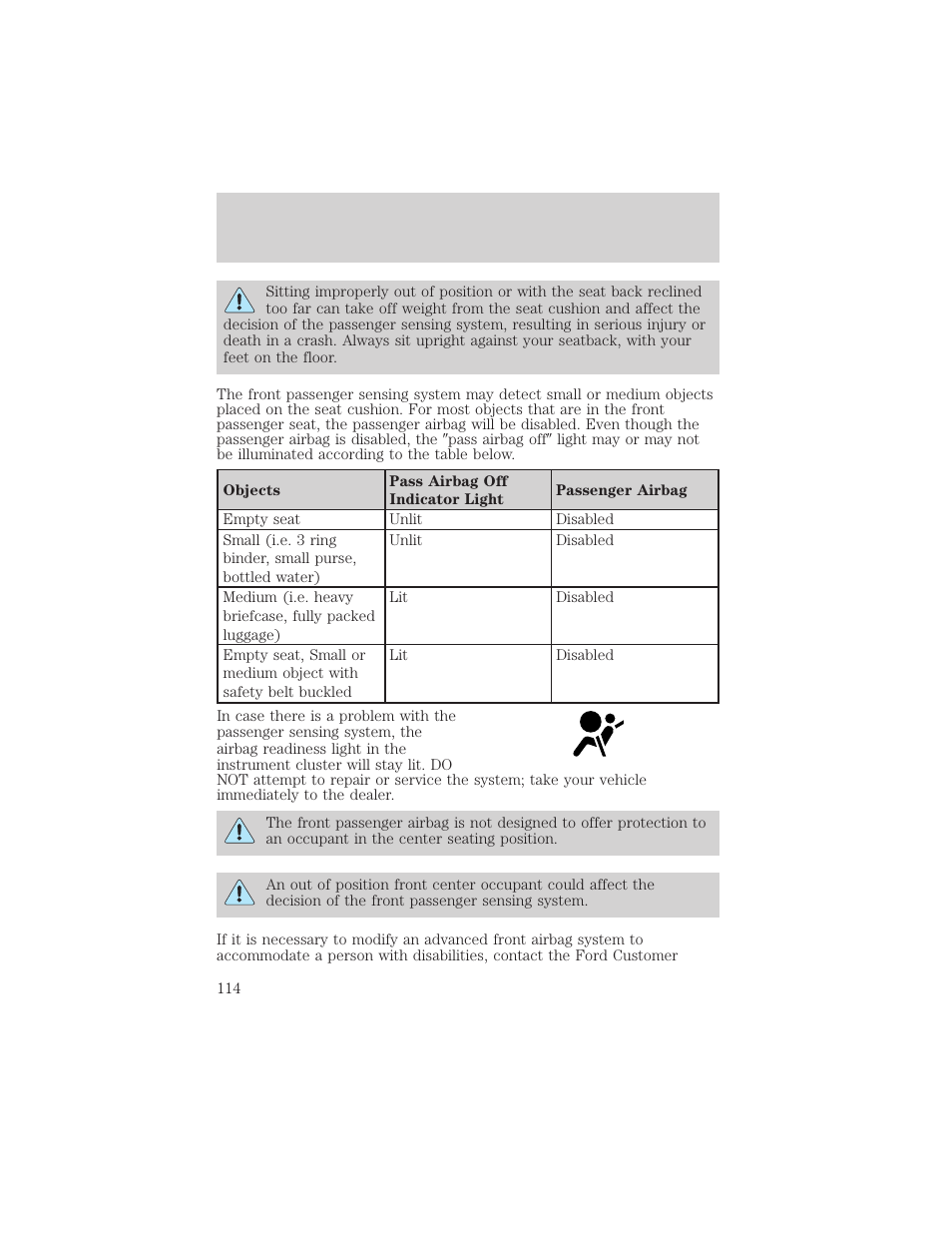 Seating and safety restraints | FORD 2005 Taurus v.1 User Manual | Page 114 / 248