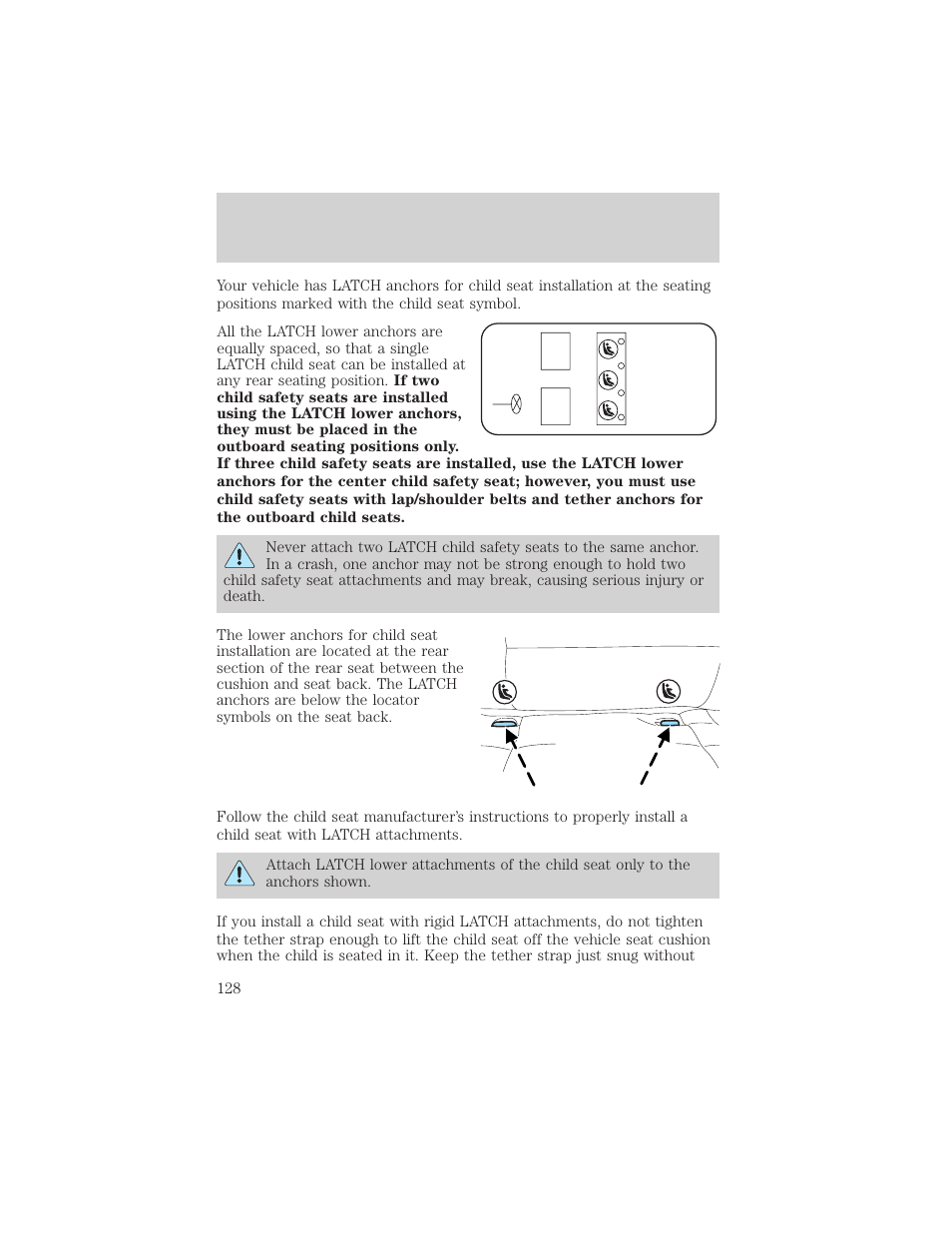 Seating and safety restraints | FORD 2005 Taurus v.1 User Manual | Page 128 / 248