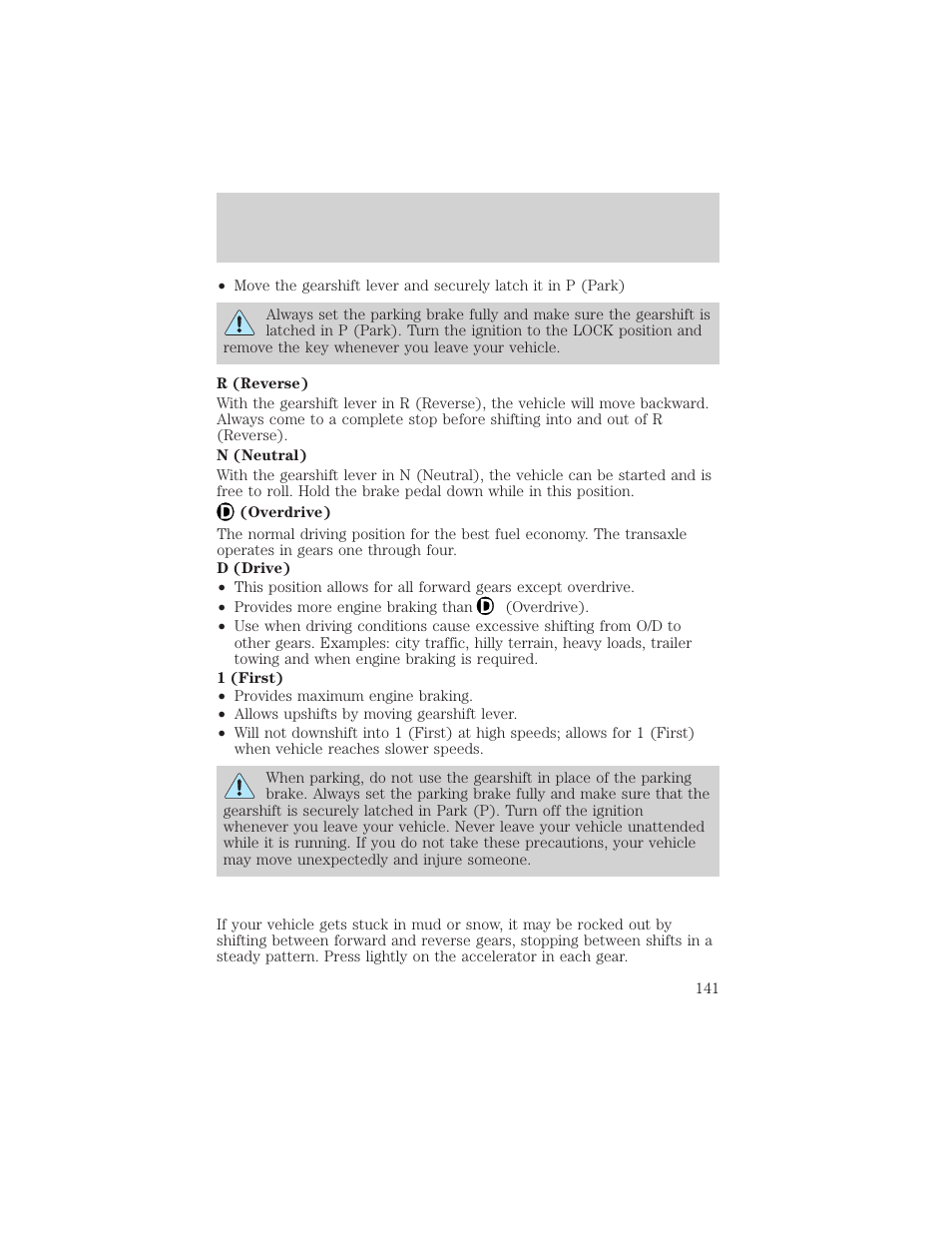 Driving | FORD 2005 Taurus v.1 User Manual | Page 141 / 248