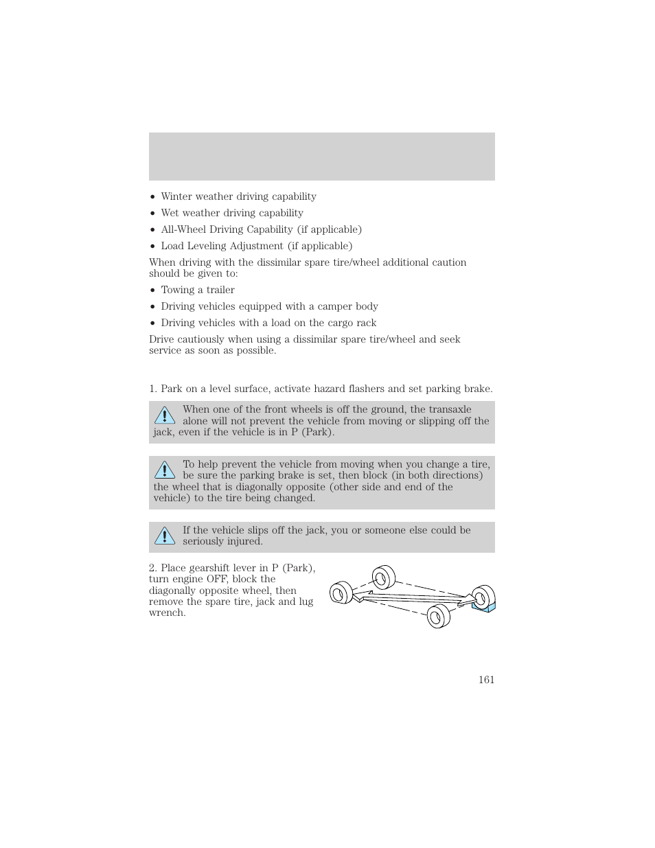 Roadside emergencies | FORD 2005 Taurus v.1 User Manual | Page 161 / 248