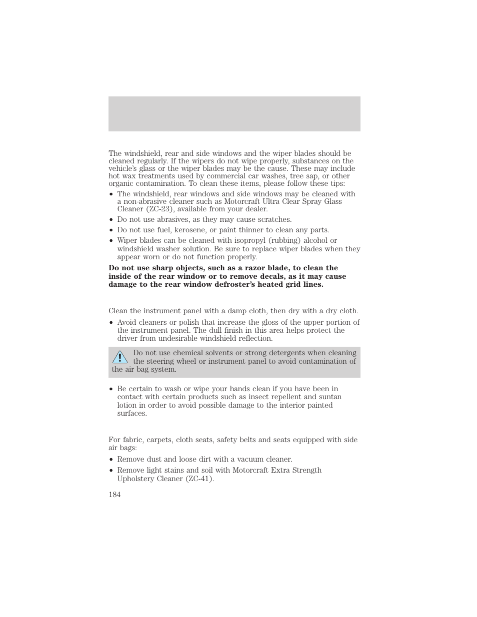 Cleaning | FORD 2005 Taurus v.1 User Manual | Page 184 / 248