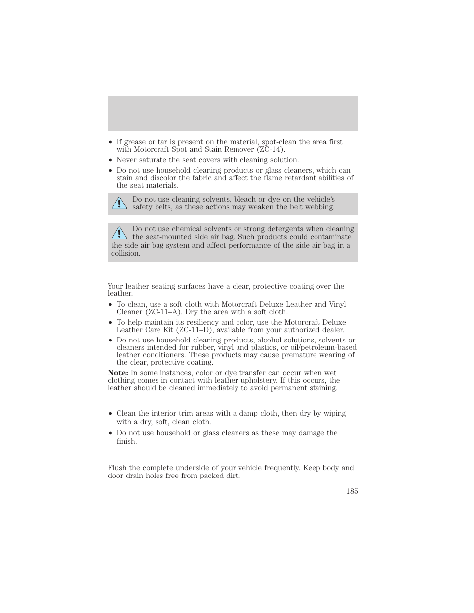 Cleaning | FORD 2005 Taurus v.1 User Manual | Page 185 / 248