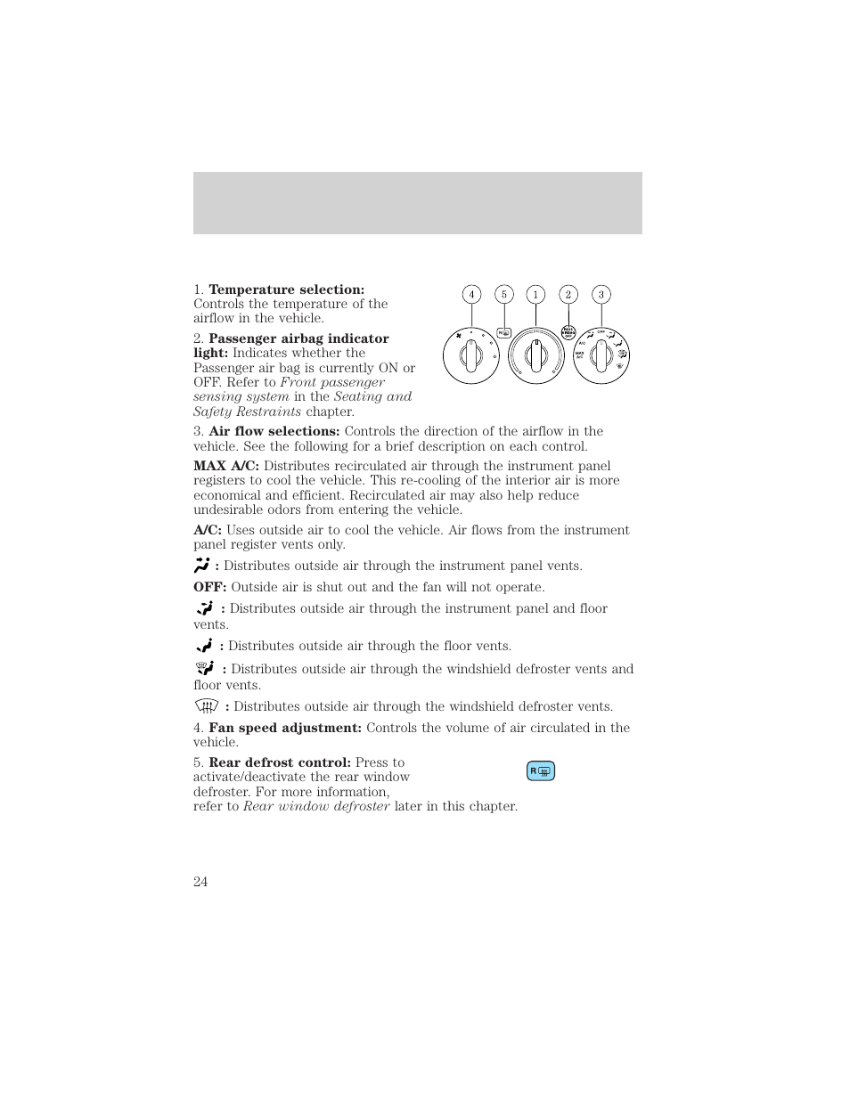 Climate controls | FORD 2005 Taurus v.1 User Manual | Page 24 / 248