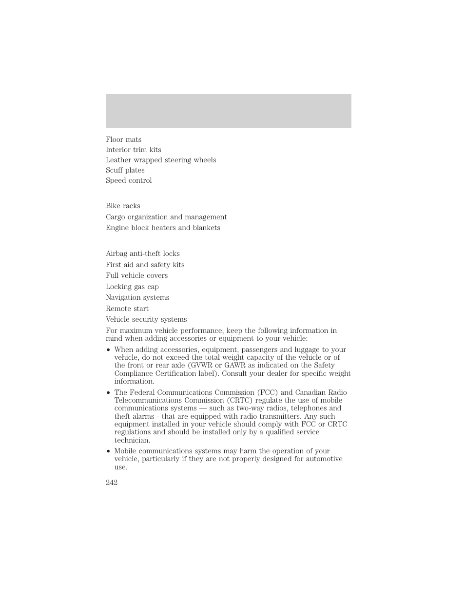 Accessories | FORD 2005 Taurus v.1 User Manual | Page 242 / 248