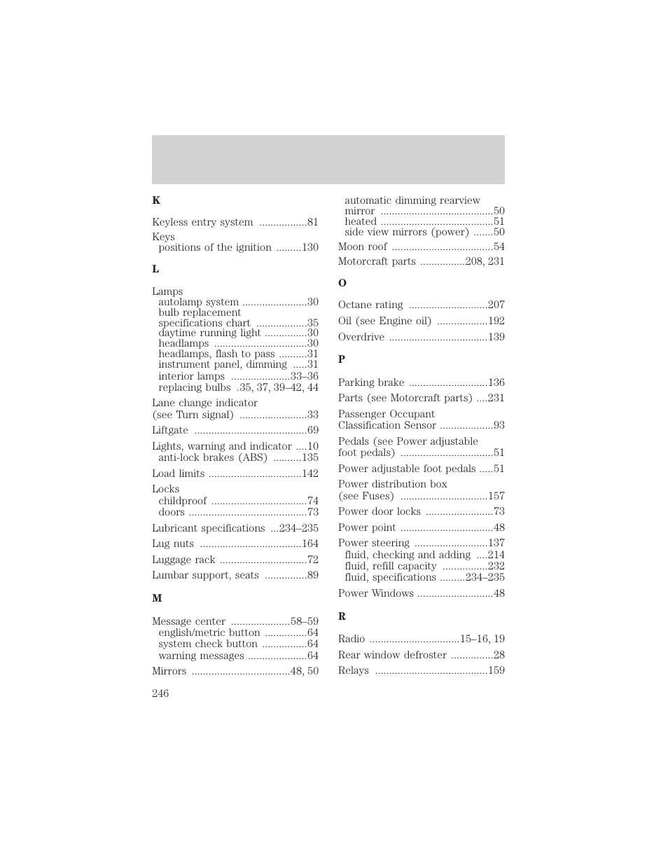 Index | FORD 2005 Taurus v.1 User Manual | Page 246 / 248