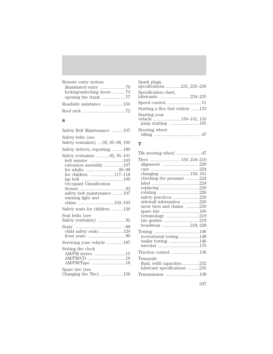 Index | FORD 2005 Taurus v.1 User Manual | Page 247 / 248