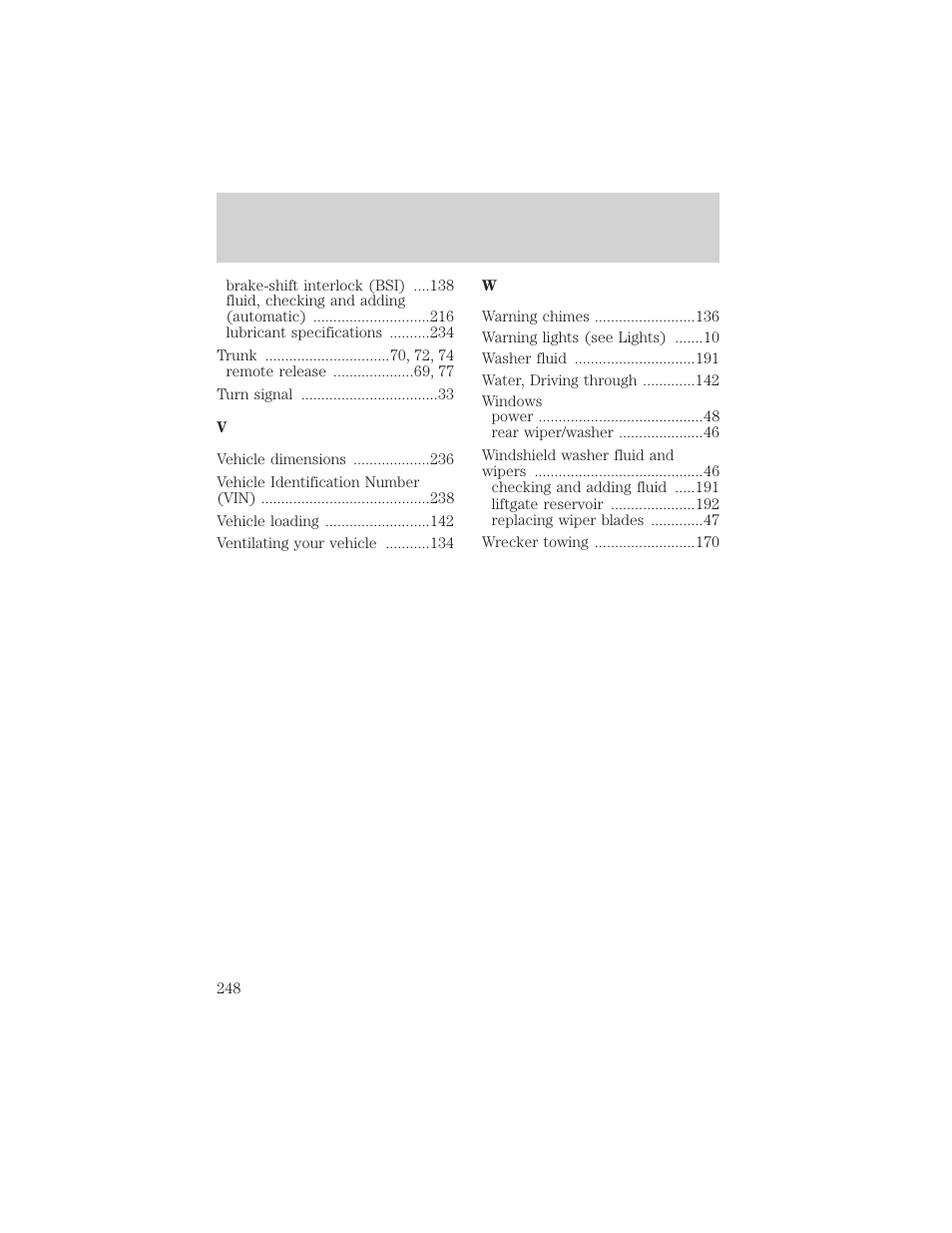 Index | FORD 2005 Taurus v.1 User Manual | Page 248 / 248