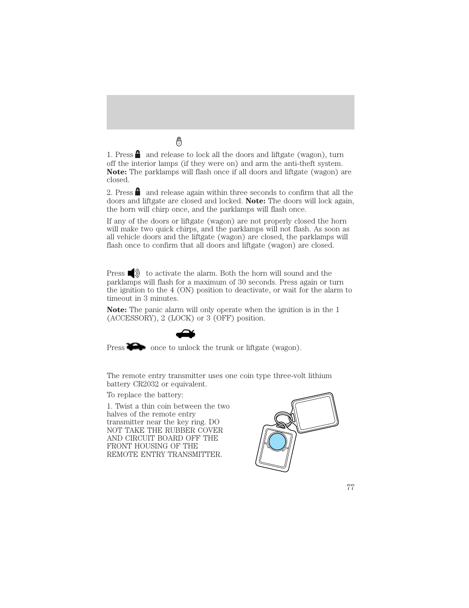 Locks and security | FORD 2005 Taurus v.1 User Manual | Page 77 / 248