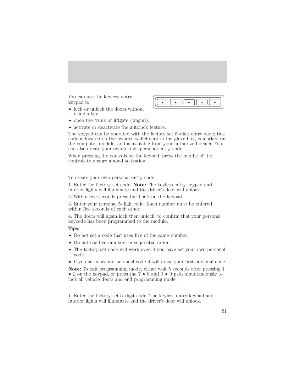 Locks and security | FORD 2005 Taurus v.1 User Manual | Page 81 / 248