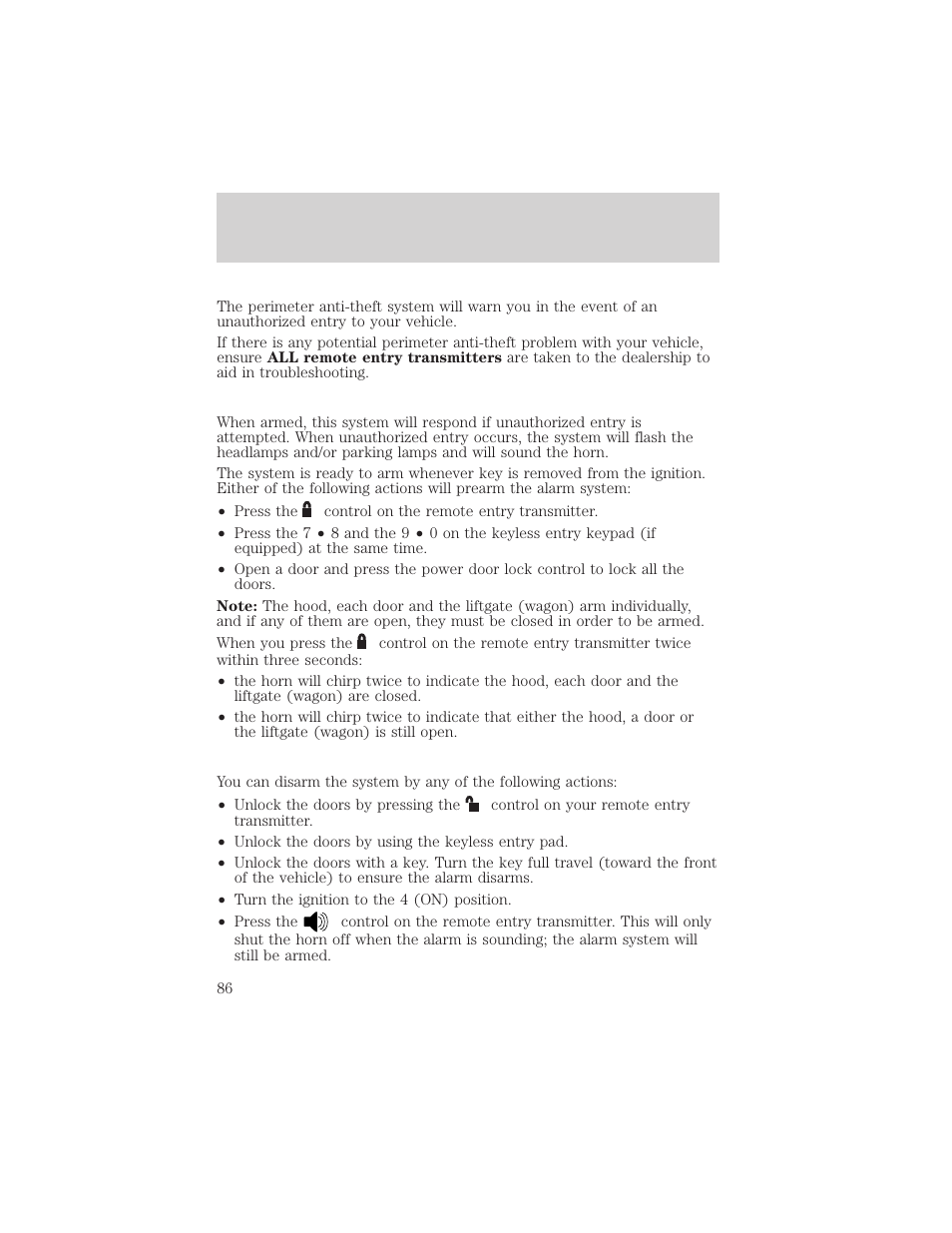 Locks and security | FORD 2005 Taurus v.1 User Manual | Page 86 / 248
