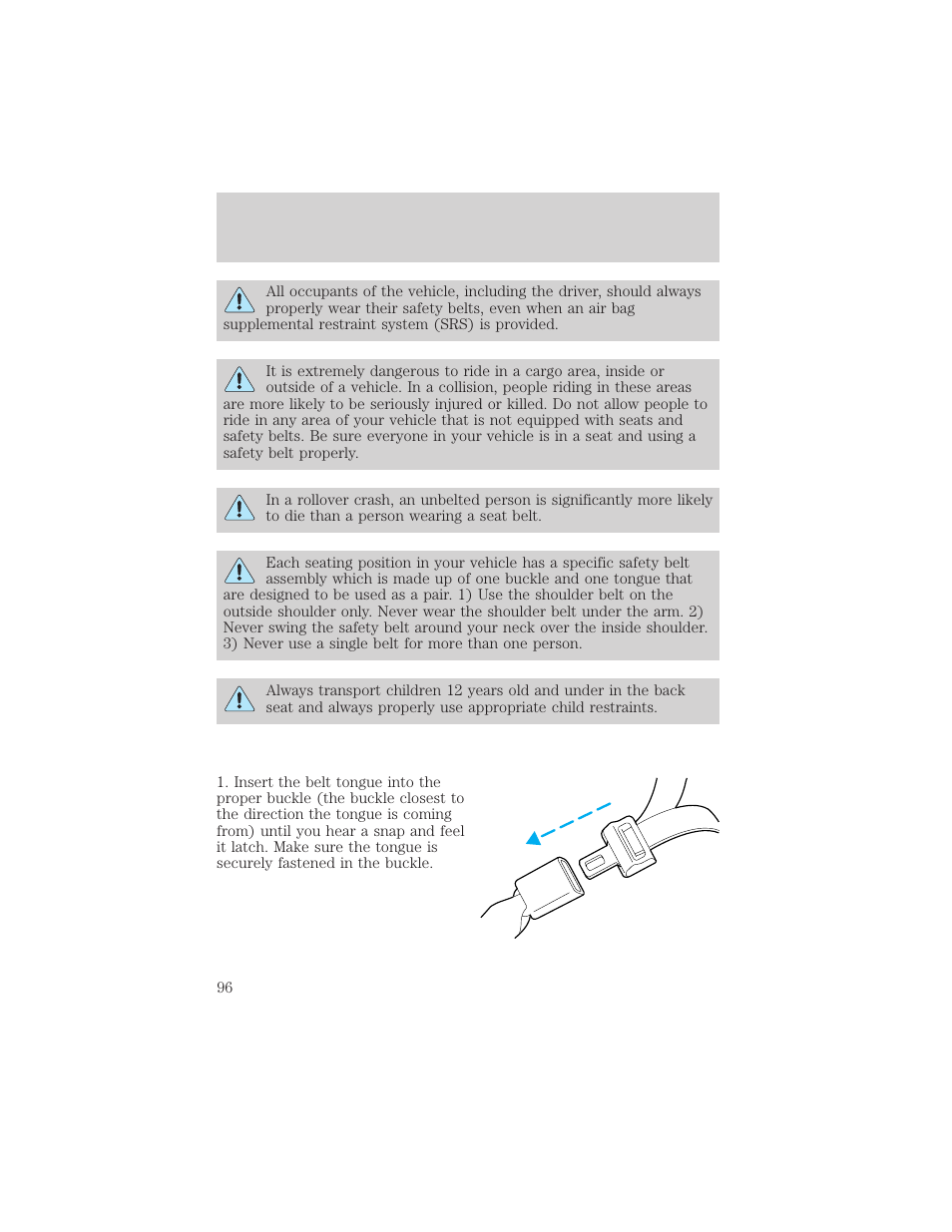 Seating and safety restraints | FORD 2005 Taurus v.1 User Manual | Page 96 / 248