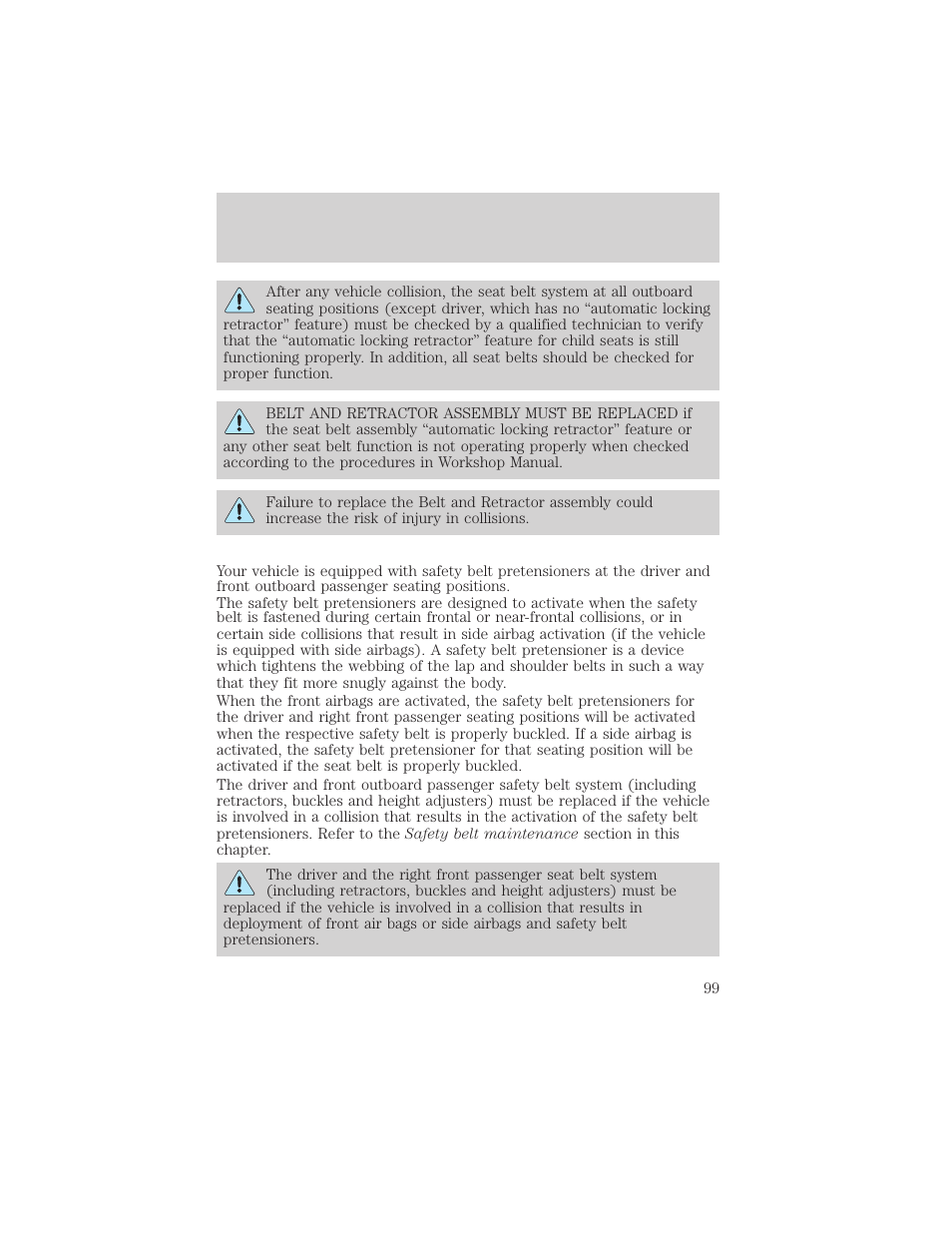 Seating and safety restraints | FORD 2005 Taurus v.1 User Manual | Page 99 / 248