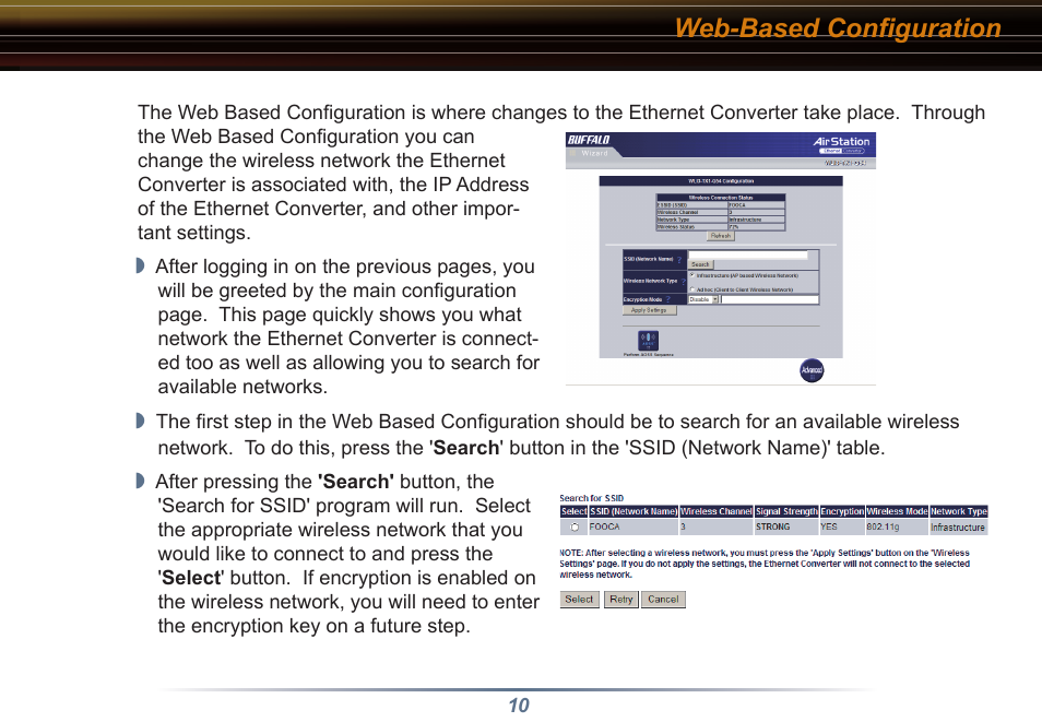 Web-based configuration | Buffalo Technology WLI3-TX1-G54 User Manual | Page 10 / 27