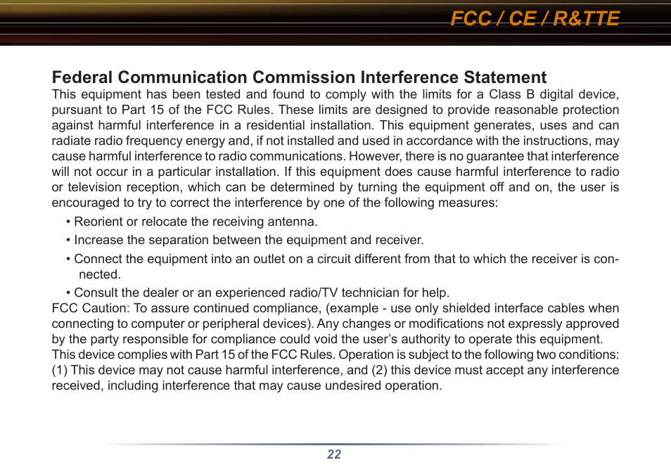Fcc / ce / r&tte | Buffalo Technology WLI3-TX1-G54 User Manual | Page 22 / 27