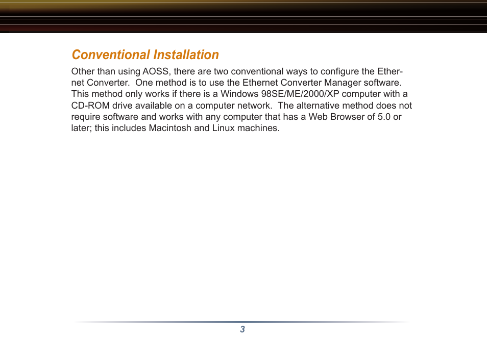 Conventional installation | Buffalo Technology WLI3-TX1-G54 User Manual | Page 3 / 27