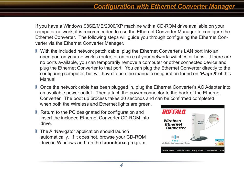 Conﬁguration with ethernet converter manager | Buffalo Technology WLI3-TX1-G54 User Manual | Page 4 / 27