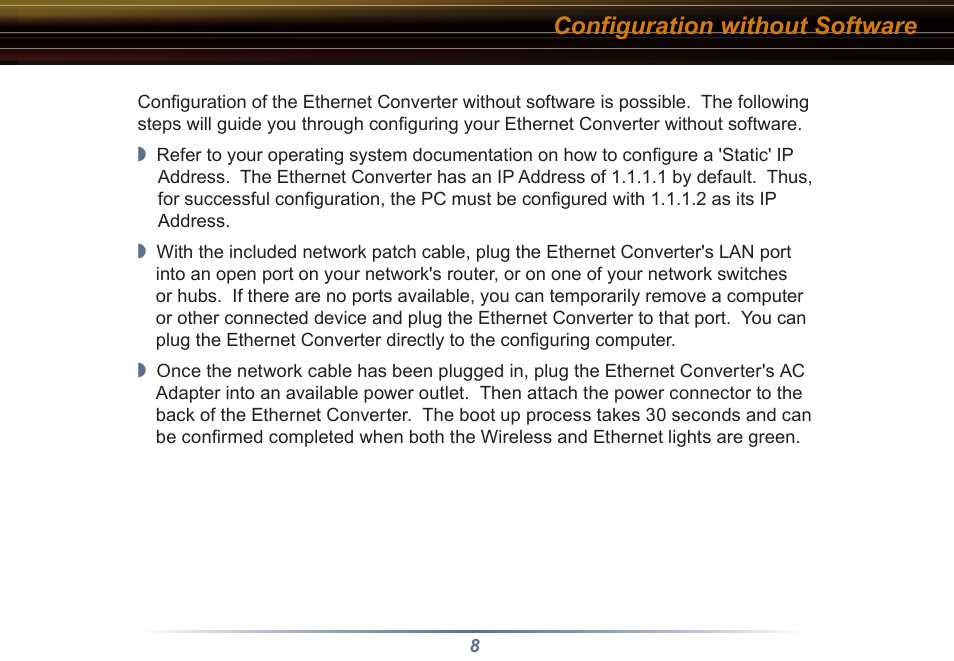 Configuration without software | Buffalo Technology WLI3-TX1-G54 User Manual | Page 8 / 27