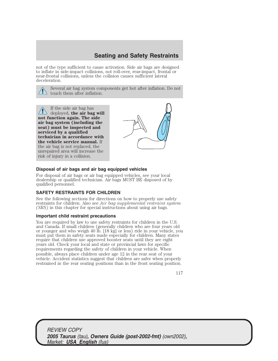 Seating and safety restraints | FORD 2005 Taurus v.2 User Manual | Page 117 / 248