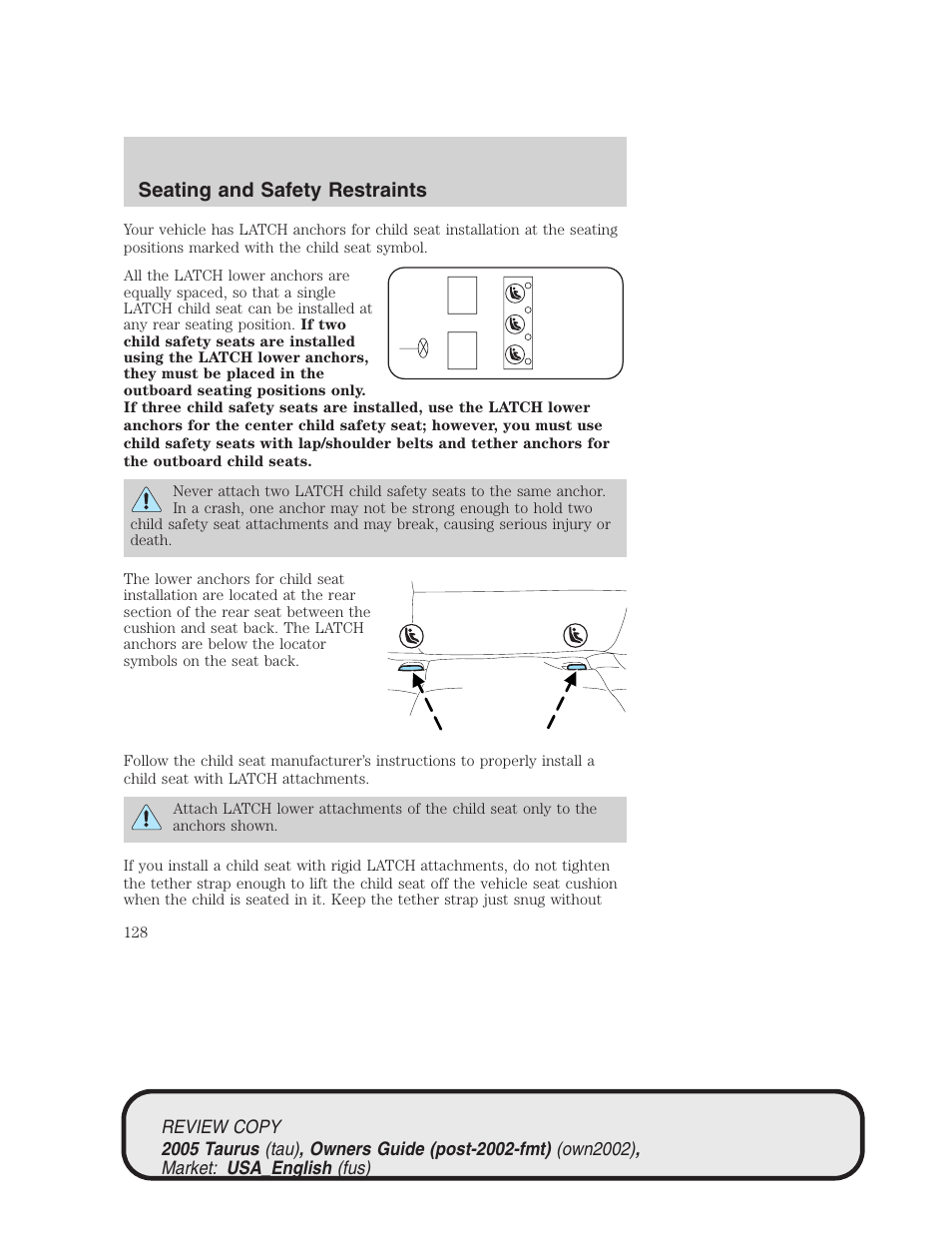 Seating and safety restraints | FORD 2005 Taurus v.2 User Manual | Page 128 / 248