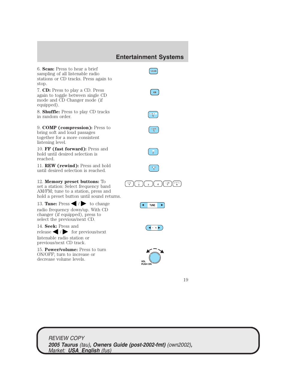 Entertainment systems | FORD 2005 Taurus v.2 User Manual | Page 19 / 248