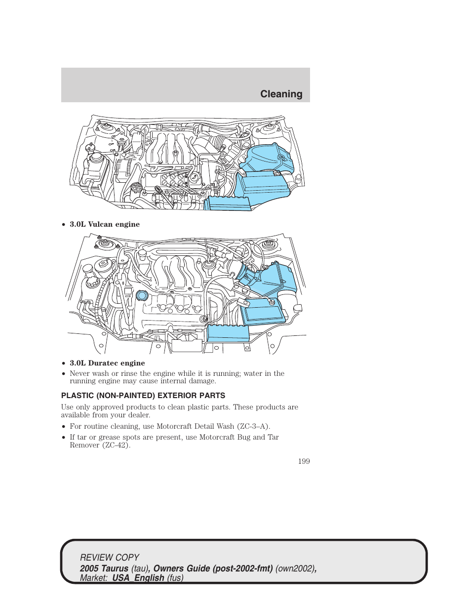 Cleaning | FORD 2005 Taurus v.2 User Manual | Page 199 / 248