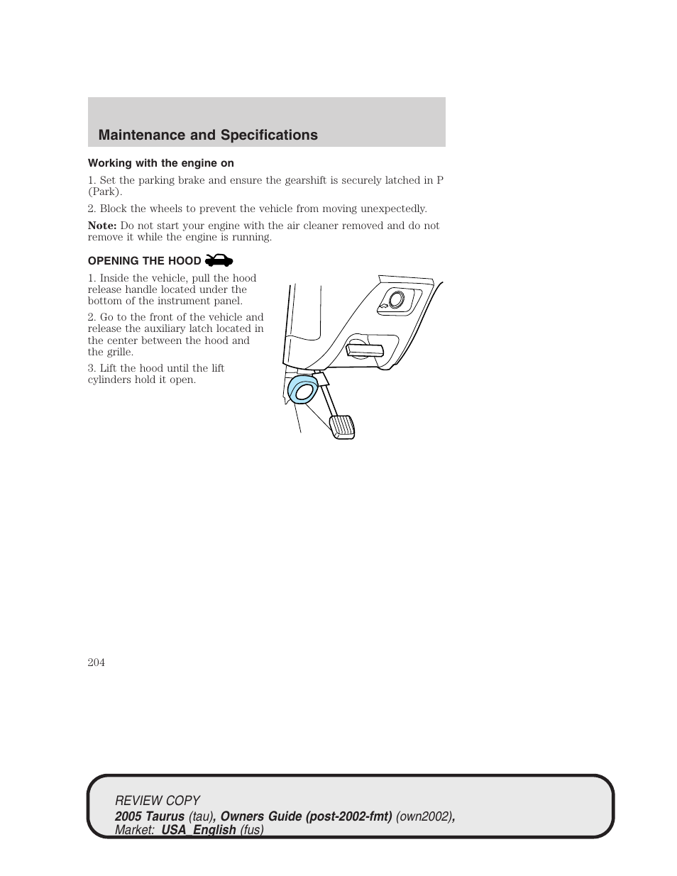 Maintenance and specifications | FORD 2005 Taurus v.2 User Manual | Page 204 / 248