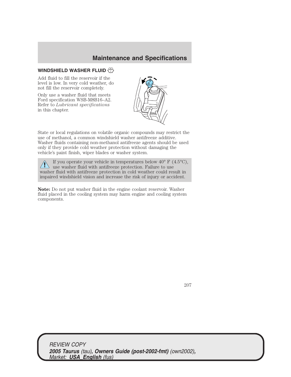 Maintenance and specifications | FORD 2005 Taurus v.2 User Manual | Page 207 / 248