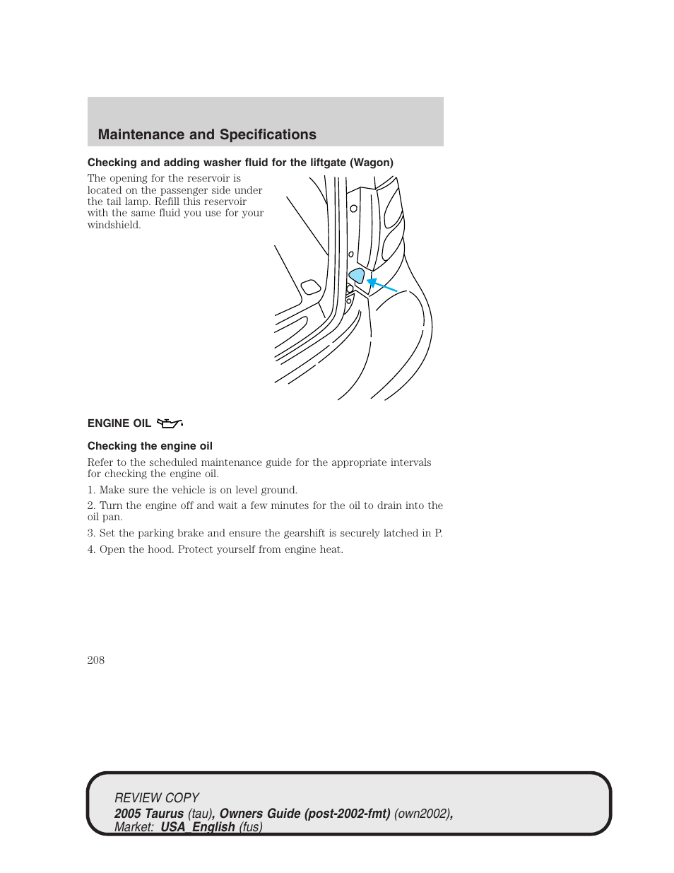 Maintenance and specifications | FORD 2005 Taurus v.2 User Manual | Page 208 / 248