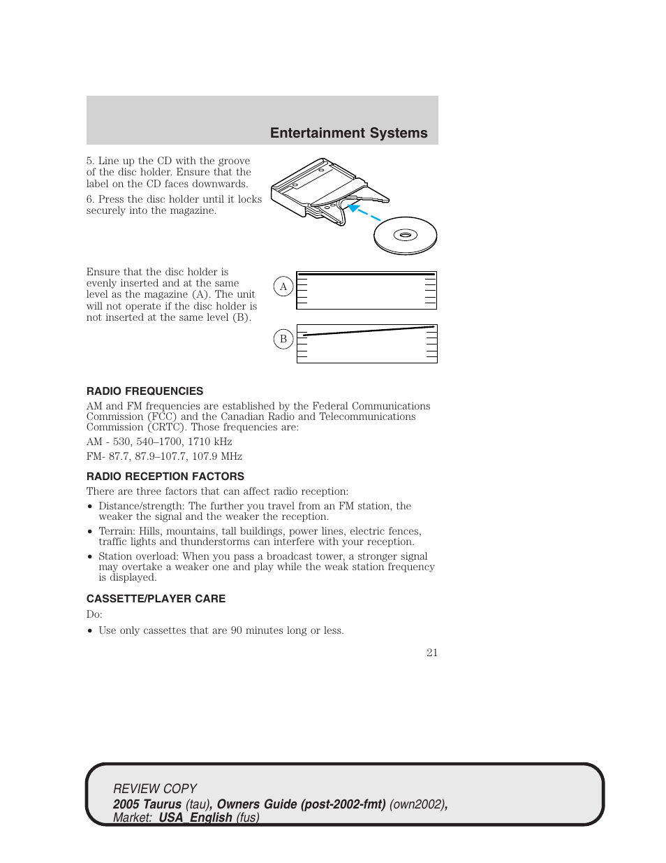 Entertainment systems | FORD 2005 Taurus v.2 User Manual | Page 21 / 248