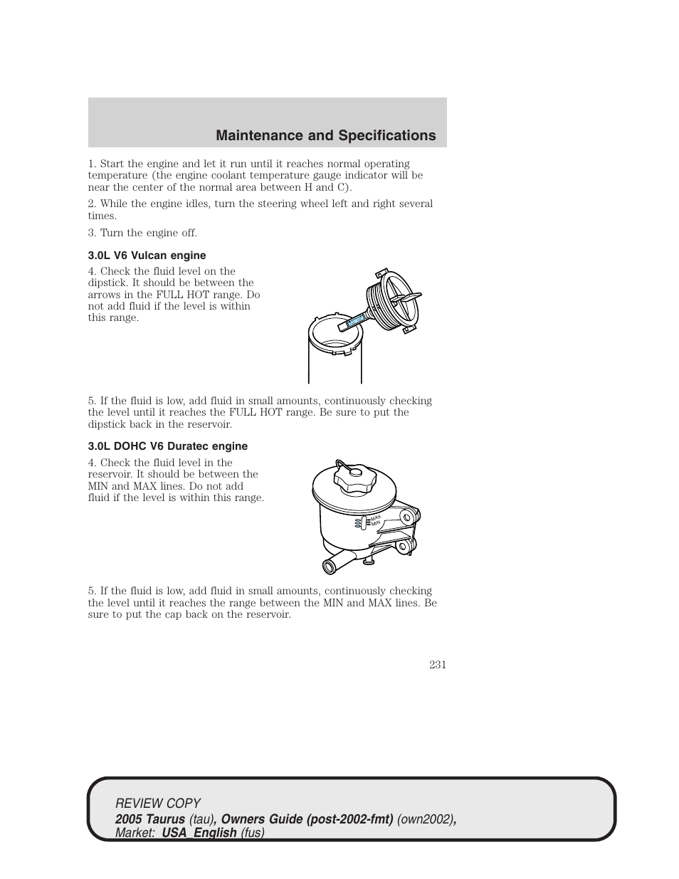 Maintenance and specifications | FORD 2005 Taurus v.2 User Manual | Page 231 / 248