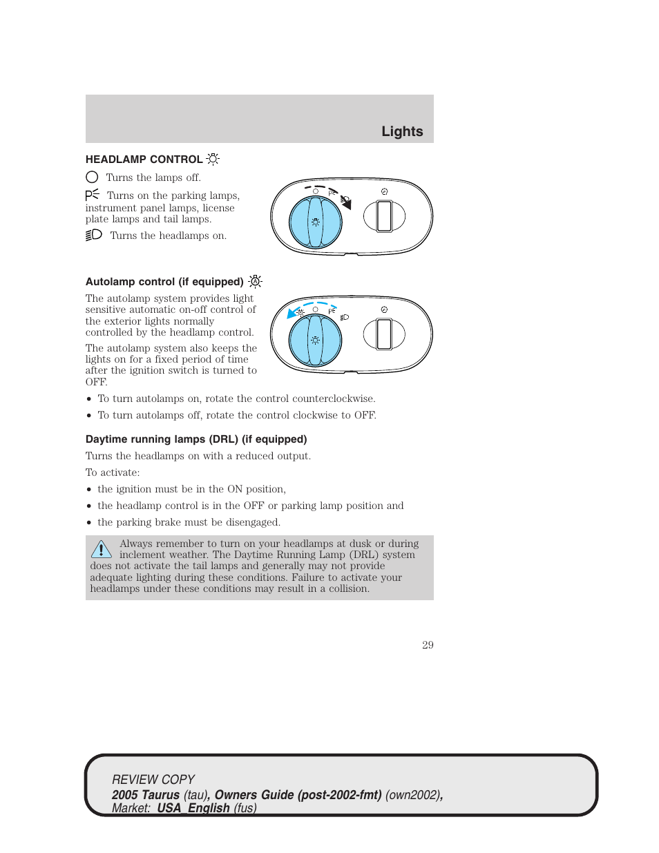 Lights | FORD 2005 Taurus v.2 User Manual | Page 29 / 248