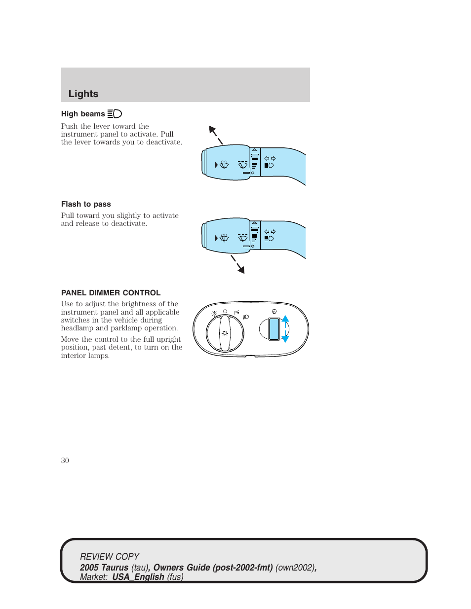Lights | FORD 2005 Taurus v.2 User Manual | Page 30 / 248