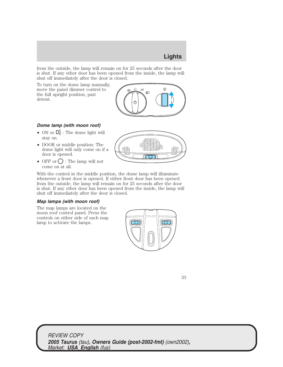Lights | FORD 2005 Taurus v.2 User Manual | Page 33 / 248